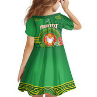Personalized Manu'a Cession Day Kid Short Sleeve Dress Tropical Flowers With Polynesian Pattern
