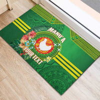Personalized Manu'a Cession Day Rubber Doormat Tropical Flowers With Polynesian Pattern