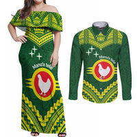 Manu'a Flag Day Couples Matching Off Shoulder Maxi Dress and Long Sleeve Button Shirt Polynesian Pattern National Color Proud