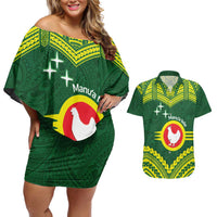 Manu'a Flag Day Couples Matching Off Shoulder Short Dress and Hawaiian Shirt Polynesian Pattern National Color Proud