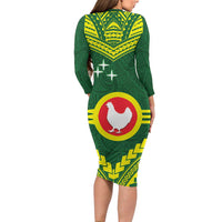 Manu'a Flag Day Family Matching Long Sleeve Bodycon Dress and Hawaiian Shirt Polynesian Pattern National Color Proud