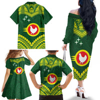Manu'a Flag Day Family Matching Off The Shoulder Long Sleeve Dress and Hawaiian Shirt Polynesian Pattern National Color Proud