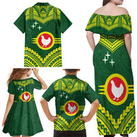 Manu'a Flag Day Family Matching Off Shoulder Maxi Dress and Hawaiian Shirt Polynesian Pattern National Color Proud