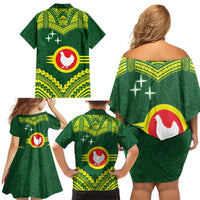 Manu'a Flag Day Family Matching Off Shoulder Short Dress and Hawaiian Shirt Polynesian Pattern National Color Proud
