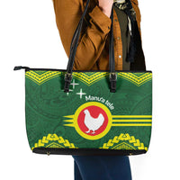 Manu'a Flag Day Leather Tote Bag Polynesian Pattern National Color Proud