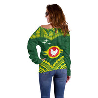 Manu'a Flag Day Off Shoulder Sweater Polynesian Pattern National Color Proud