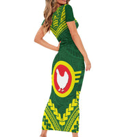 Manu'a Flag Day Short Sleeve Bodycon Dress Polynesian Pattern National Color Proud