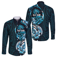 Asut Guam Chamorro Family Matching Off Shoulder Maxi Dress and Hawaiian Shirt Guahan Seal Tattoo LT14 Dad's Shirt - Long Sleeve Blue - Polynesian Pride
