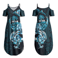 Asut Guam Chamorro Family Matching Summer Maxi Dress and Hawaiian Shirt Guahan Seal Tattoo LT14 Mom's Dress Blue - Polynesian Pride