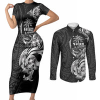Attelong Guam Chamorro Couples Matching Short Sleeve Bodycon Dress and Long Sleeve Button Shirt Guahan Seal Tattoo LT14 Black - Polynesian Pride