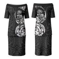 Attelong Guam Chamorro Family Matching Puletasi and Hawaiian Shirt Guahan Seal Tattoo LT14 Mom's Dress Black - Polynesian Pride
