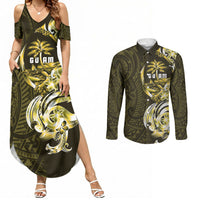 Amariyu Guam Chamorro Couples Matching Summer Maxi Dress and Long Sleeve Button Shirt Guahan Seal Tattoo LT14 Yellow - Polynesian Pride