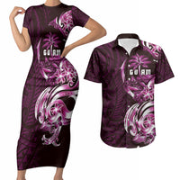 Kulot Di Rosa Guam Chamorro Couples Matching Short Sleeve Bodycon Dress and Hawaiian Shirt Guahan Seal Tattoo LT14 Pink - Polynesian Pride