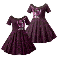 Kulot Di Rosa Guam Chamorro Family Matching Off The Shoulder Long Sleeve Dress and Hawaiian Shirt Guahan Seal Tattoo LT14 Daughter's Dress Pink - Polynesian Pride
