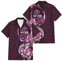 Kulot Di Rosa Guam Chamorro Family Matching Short Sleeve Bodycon Dress and Hawaiian Shirt Guahan Seal Tattoo LT14 Dad's Shirt - Short Sleeve Pink - Polynesian Pride