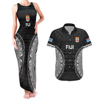 Fiji Rugby Couples Matching Tank Maxi Dress and Hawaiian Shirt 2023 Fijian Tapa Pattern World Cup Black LT14 Black - Polynesian Pride