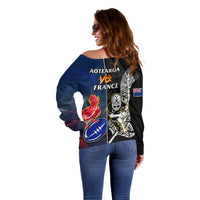 New Zealand And France Rugby Off Shoulder Sweater All Black With Les Bleus Together 2023 World Cup LT14 - Polynesian Pride