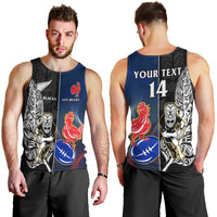 Custom New Zealand And France Rugby Men Tank Top All Black With Les Bleus Together 2023 World Cup LT14 - Polynesian Pride