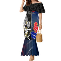 Custom New Zealand And France Rugby Mermaid Dress All Black With Les Bleus Together 2023 World Cup LT14 Women Black - Polynesian Pride