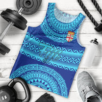 Personalised Fiji Men Tank Top Unique Fijian Tapa Pattern With Coat Of Arms LT14 Blue - Polynesian Pride
