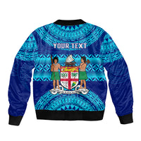 Personalised Fiji Sleeve Zip Bomber Jacket Unique Fijian Tapa Pattern With Coat Of Arms LT14 - Polynesian Pride
