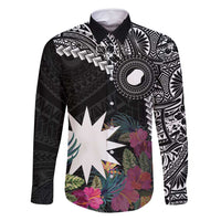 Black Nauru Family Matching Off Shoulder Maxi Dress and Hawaiian Shirt Naoero Map With Polynesian Tropical Flowers