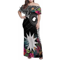 Black Nauru Family Matching Off Shoulder Maxi Dress and Hawaiian Shirt Naoero Map With Polynesian Tropical Flowers
