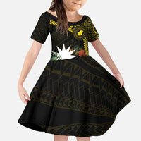 Gold Nauru Family Matching Long Sleeve Bodycon Dress and Hawaiian Shirt Naoero Map With Polynesian Tropical Flowers
