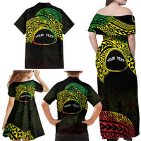 Personalised Nukuoro Atoll Family Matching Off Shoulder Maxi Dress and Hawaiian Shirt Polynesian Tattoo Curves Reggae Version