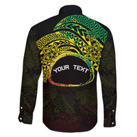 Personalised Nukuoro Atoll Family Matching Short Sleeve Bodycon Dress and Hawaiian Shirt Polynesian Tattoo Curves Reggae Version