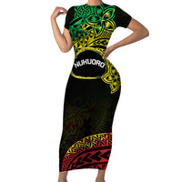 Personalised Nukuoro Atoll Family Matching Short Sleeve Bodycon Dress and Hawaiian Shirt Polynesian Tattoo Curves Reggae Version