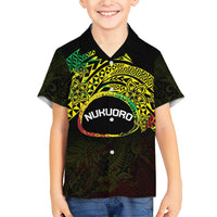 Personalised Nukuoro Atoll Family Matching Short Sleeve Bodycon Dress and Hawaiian Shirt Polynesian Tattoo Curves Reggae Version