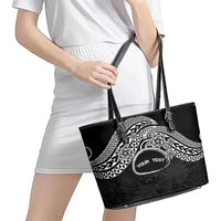 Personalised Pohnpei Nukuoro Micronesia Leather Tote Bag Polynesian Tattoo Curves Black Version