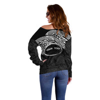 Personalised Pohnpei Nukuoro Micronesia Off Shoulder Sweater Polynesian Tattoo Curves Black Version