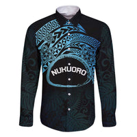 Personalised Pohnpei Nukuoro Micronesia Family Matching Long Sleeve Bodycon Dress and Hawaiian Shirt Polynesian Tattoo Curves Blue Version