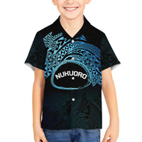 Personalised Pohnpei Nukuoro Micronesia Family Matching Summer Maxi Dress and Hawaiian Shirt Polynesian Tattoo Curves Blue Version