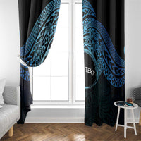 Personalised Pohnpei Nukuoro Micronesia Window Curtain Polynesian Tattoo Curves Blue Version
