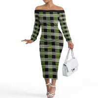 Aloha Hawaii Pakalana Pikake Lei Off The Shoulder Long Sleeve Dress Palaka Inspired Hawaiian-plaid Black