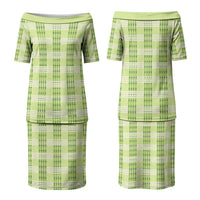 Aloha Hawaii Pakalana Pikake Lei Couples Matching Puletasi and Long Sleeve Button Shirt Palaka Inspired Hawaiian-plaid Pastel Green