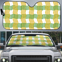 Aloha Hawaii Ilima Maile Lei Auto Sun Shade Palaka Inspired Hawaiian-plaid White