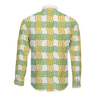 Aloha Hawaii Ilima Maile Lei Long Sleeve Button Shirt Palaka Inspired Hawaiian-plaid White