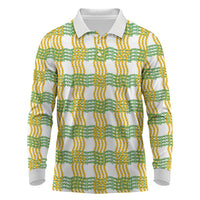 Aloha Hawaii Ilima Maile Lei Long Sleeve Polo Shirt Palaka Inspired Hawaiian-plaid White