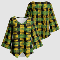 Aloha Hawaii Ilima Maile Lei Kimono Sleeve Blouse Palaka Inspired Hawaiian-plaid Black