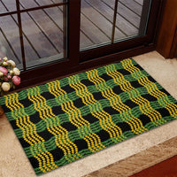 Aloha Hawaii Ilima Maile Lei Rubber Doormat Palaka Inspired Hawaiian-plaid Black