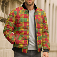 Aloha Hawaii Ilima Maile Lei Bomber Puffer Jacket Palaka Inspired Hawaiian-plaid Red