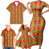 Aloha Hawaii Ilima Maile Lei Family Matching Short Sleeve Bodycon Dress and Hawaiian Shirt Palaka Inspired Hawaiian-plaid Red