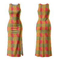 Aloha Hawaii Ilima Maile Lei Family Matching Tank Maxi Dress and Hawaiian Shirt Palaka Inspired Hawaiian-plaid Red