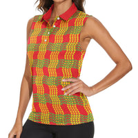 Aloha Hawaii Ilima Maile Lei Women Sleeveless Polo Shirt Palaka Inspired Hawaiian-plaid Red