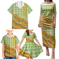 Hawaii Leis Palaka Motifs Family Matching Puletasi and Hawaiian Shirt Pikake Pakalana Maile Ilima Kakau Style