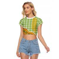 Hawaii Leis Palaka Motifs Raglan Cropped T Shirt Pikake Pakalana Maile Ilima Kakau Style